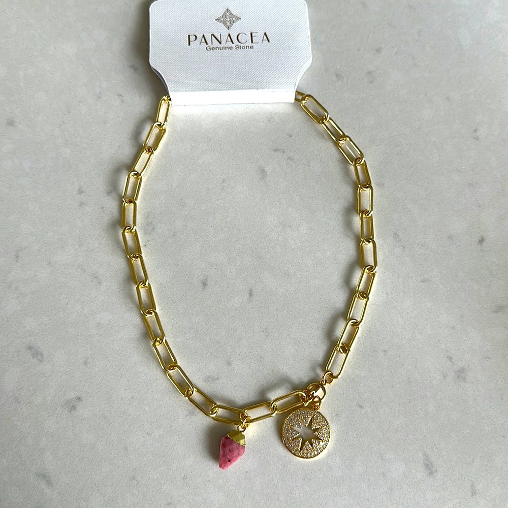 Gold Paperclip chain with stone - Brand new